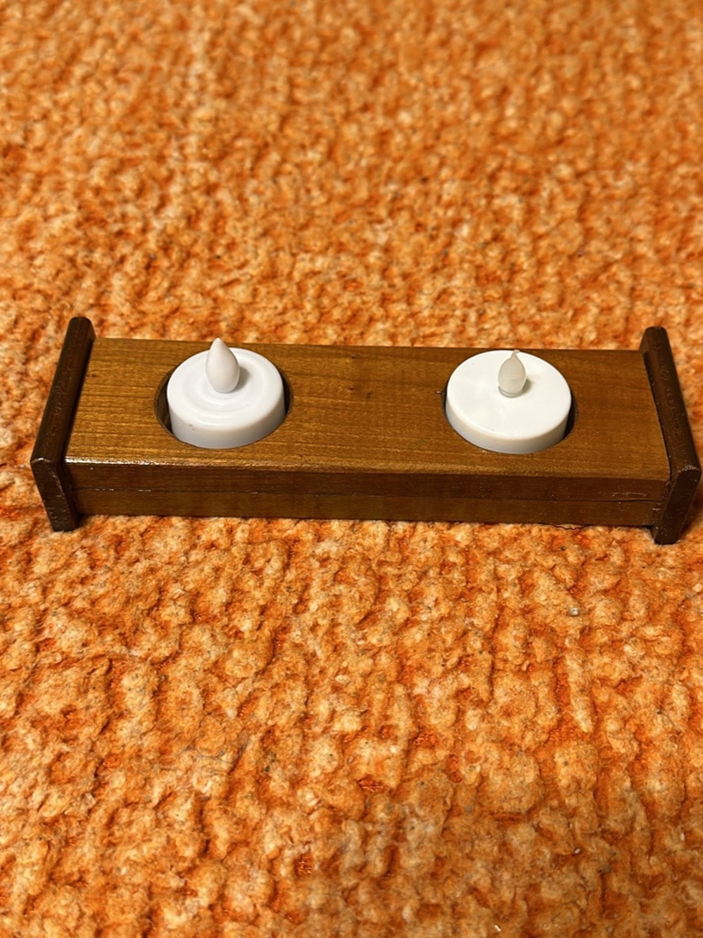 Handmade Wooden Dual Tea Light Holder Stand | Includes LED & Regular Candles